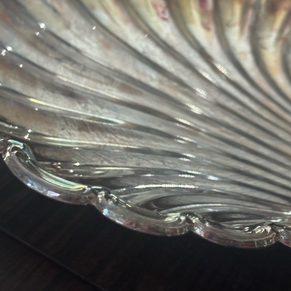 Silver Sea Shell Patina Large Decorative Tray Bowl Dish Vintage Art Decor Home - Picture 9 of 10